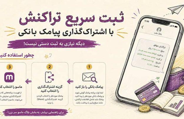 راهنمای ثبت سریع تراکنش با اشتراکگذاری پیامک بانکی در ماسو